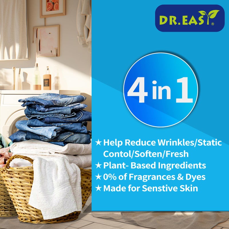 DR. EASY DR.EASY Dryer Sheets Plant Based Formula 252 Ct BLUE OCEAN,Softener sheets for Laundry Unscented No Dyes Reduce Static & Wrinkles Help Repel Pet Hair - Image 5